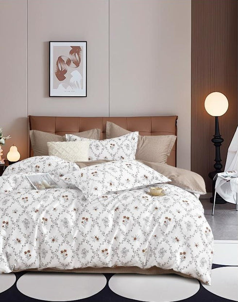 Florida Tulip 100% Pure Cotton Quality King Size Elastic Fitted Bedsheet with Coordinated Pillow Covers